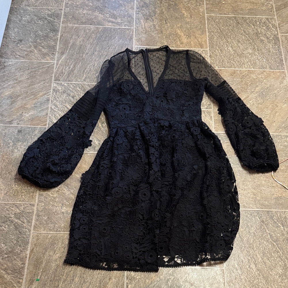 French Connection Black Floral Lace Dress